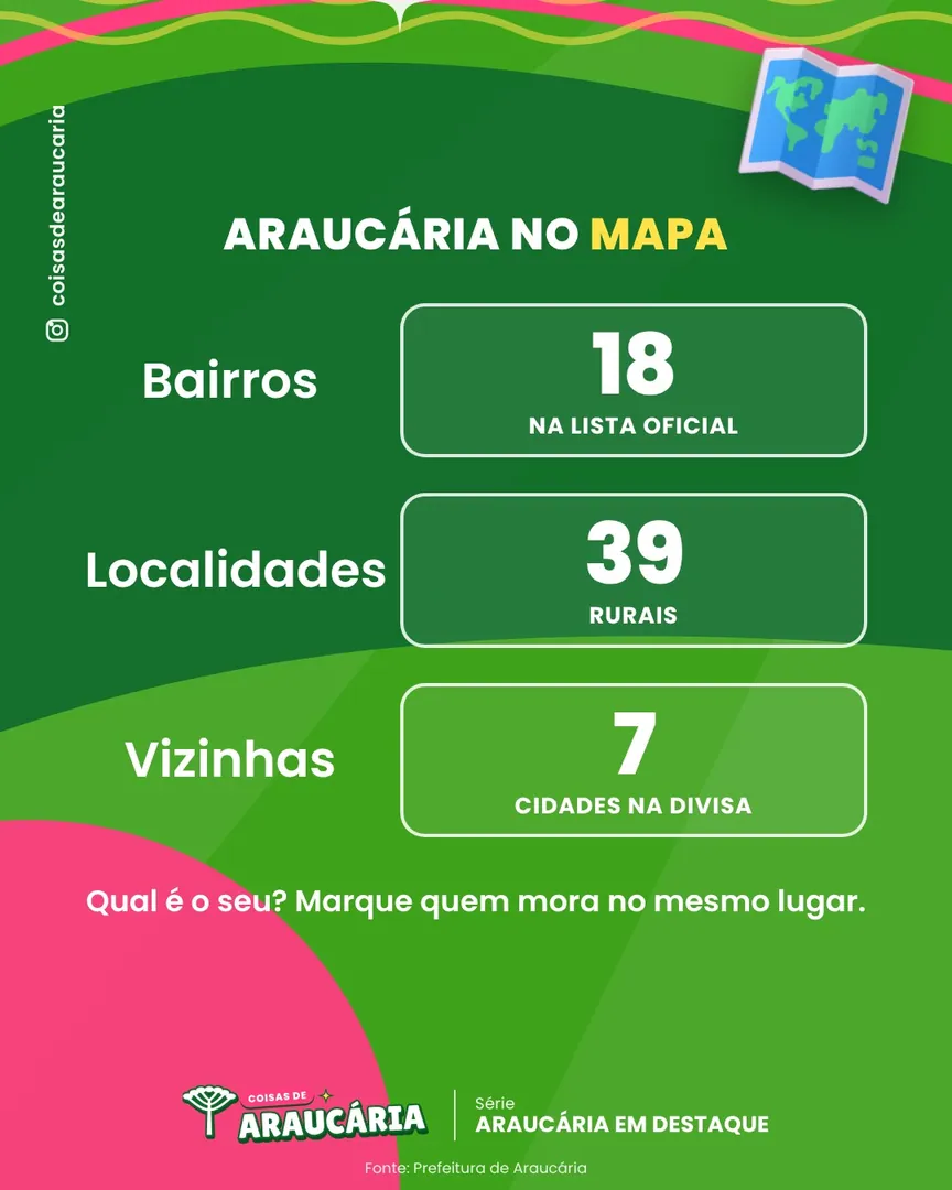 Araucária tem 18 bairros e 39 localidades rurais.